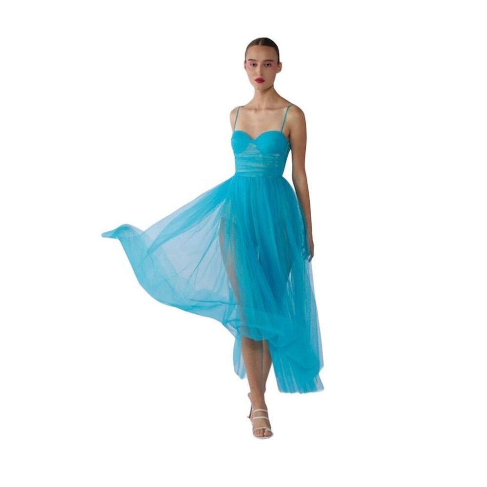 Sau Lee Carrie Tulle Dress Blue Size 2 Sleeveless Midi Party/Cocktail Formal